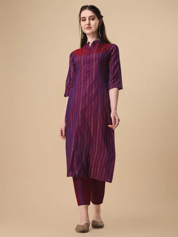 WINE_Elegant_Pinstripe_Kurta_Set_with_Straight_Pants
