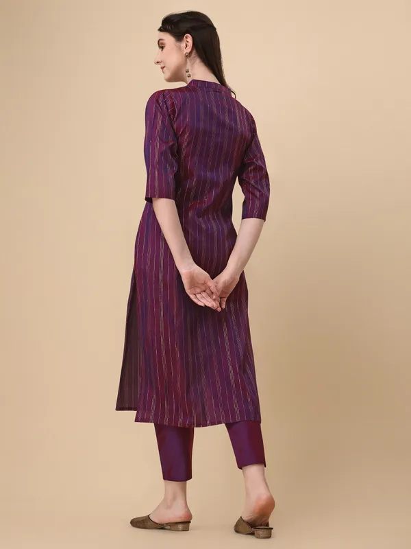 WINE_Elegant_Pinstripe_Kurta_Set_with_Straight_Pants