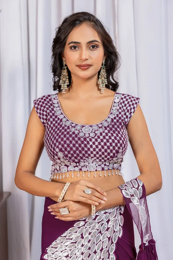 WINE_TRENDING_READY_TO_WEAR_SAREE_WITH_FULLY_EMBROIDERED_STYLIST_BLOUSE