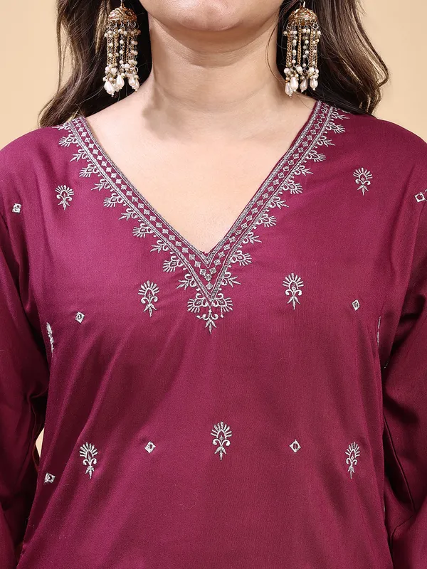 WINE_Trendy_Straight_Kurta_Pant_Set_with_Designer_Dupatta