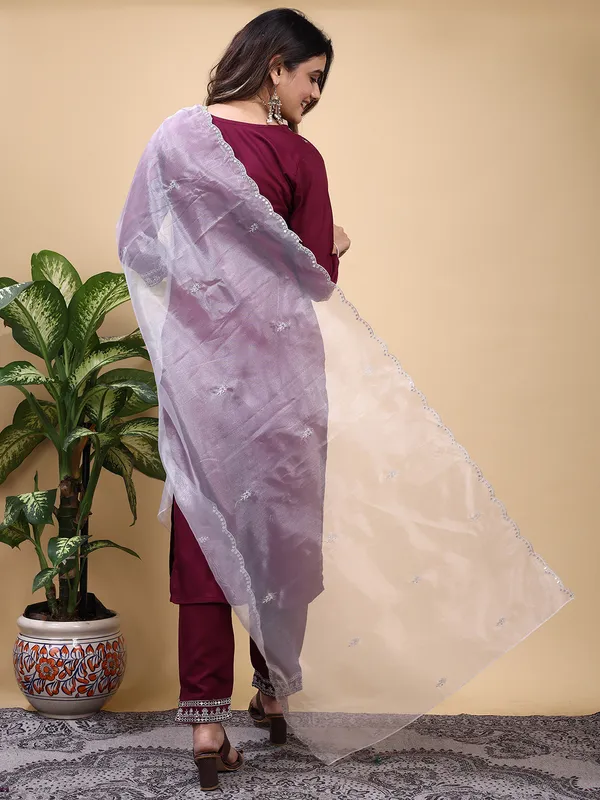 WINE_Trendy_Straight_Kurta_Pant_Set_with_Designer_Dupatta