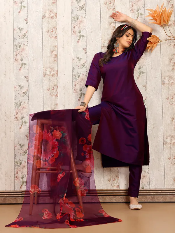 WINE_Trendy_Straight_Kurta_Pant_Set_with_Designer_Dupatta