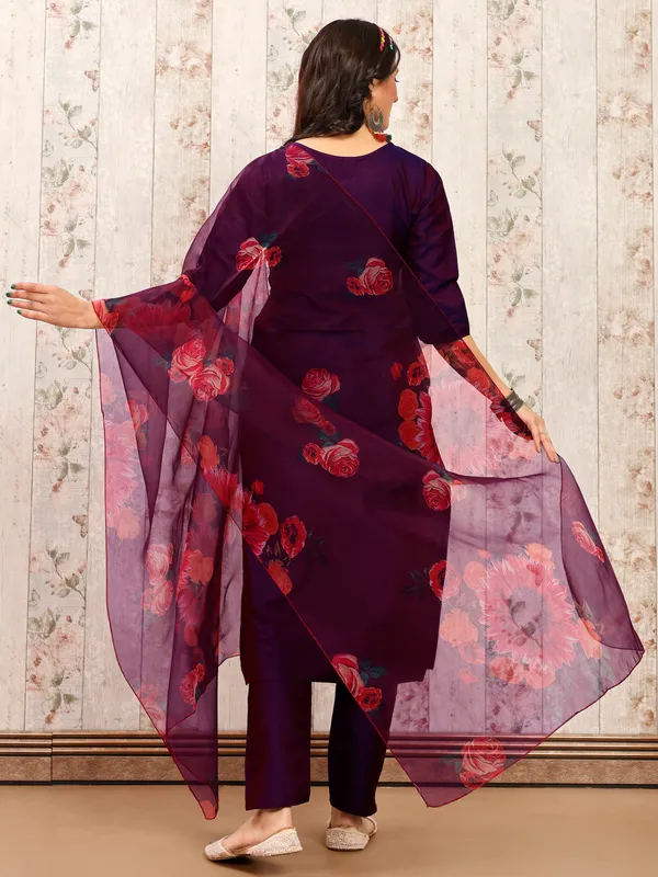 WINE_Trendy_Straight_Kurta_Pant_Set_with_Designer_Dupatta