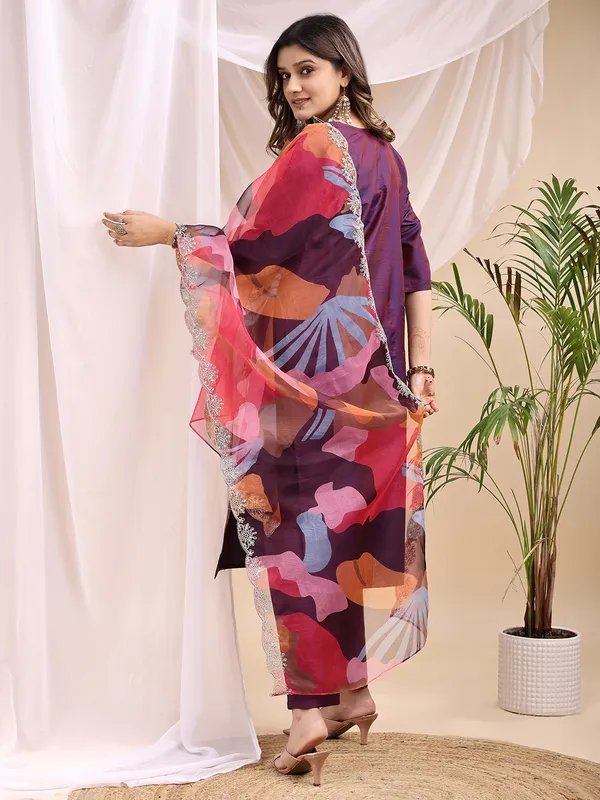 Wine_Art_Silk_Embroidered_Kurti_Pant_Dupatta_Set_For_Women