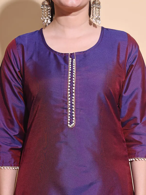Wine_Art_Silk_Solid_Kurti_Pant_Dupatta_Set_For_Women