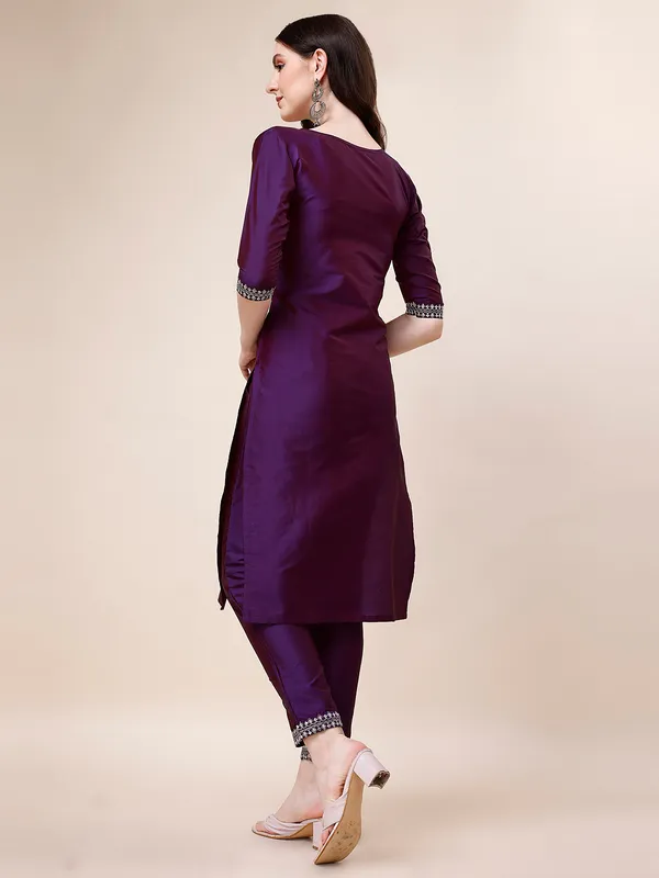 Wine_Elegant_Embroidered_Kurta_Set_with_Straight_Pants
