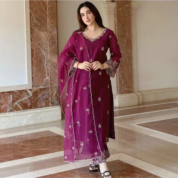 Wine_Embroidered_Kurta_Set_with_Matching_Pant_and_Dupatta
