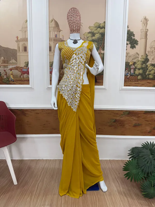 YELLOW_TRENDING_READY_TO_WEAR_SAREE_WITH_FULLY_EMBROIDERED_STYLIST_BLOUSE