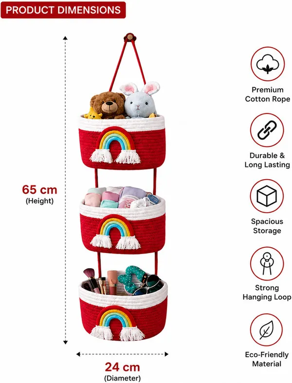 3-Tier_Wall_Mount_Storage_with_Rainbow_Tassel_Design_|_Kids_Room,_Nursery,_Bathroom_Décor_|_Red