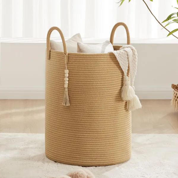 58_L_Large_Braided_Laundry_Basket,_Toy_Storage_Basket_with_Handle,_Handmade_Cotton_(Pure_Brown,_38_cm_(D)_x_50_cm_(H))
