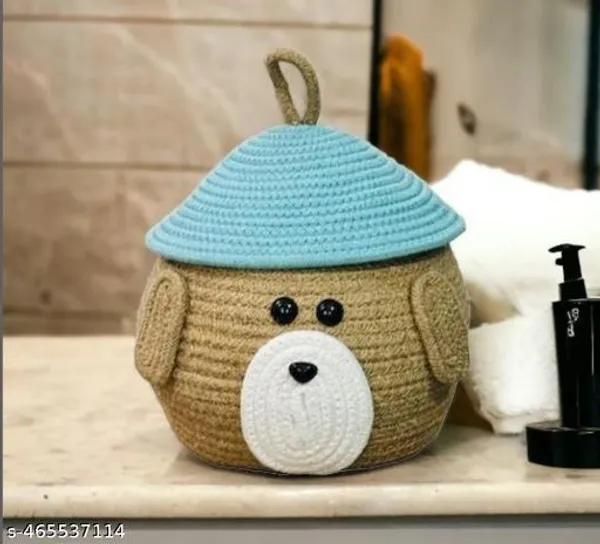 Rancho_Matka_Shape_Teddy_Bear_Storage_Basket_with_Lid_–_Cute_Animal_Face_Organizer_for_Nursery,_Toys_&_Cosmetics_|_Decorative_Small_Sundry_Bin_with_Loop_Handle