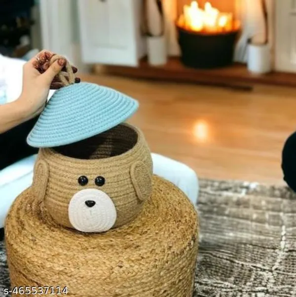 Rancho_Matka_Shape_Teddy_Bear_Storage_Basket_with_Lid_–_Cute_Animal_Face_Organizer_for_Nursery,_Toys_&_Cosmetics_|_Decorative_Small_Sundry_Bin_with_Loop_Handle
