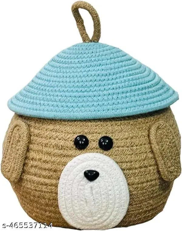 Rancho_Matka_Shape_Teddy_Bear_Storage_Basket_with_Lid_–_Cute_Animal_Face_Organizer_for_Nursery,_Toys_&_Cosmetics_|_Decorative_Small_Sundry_Bin_with_Loop_Handle