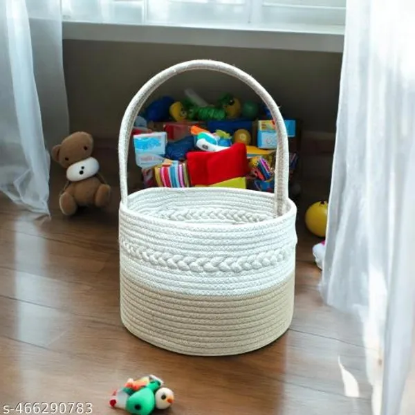 White_And_Beige_Bharat_Fabtex_Multi_Purpose_Essential_Jute_Basket_With_Lid_Storage_Baskets_For_Bathroom_Living_Room_&_Kitchen_Organiser_Vanity_First_Aid_With_Handle_(10_Lx10_Bx10_H)