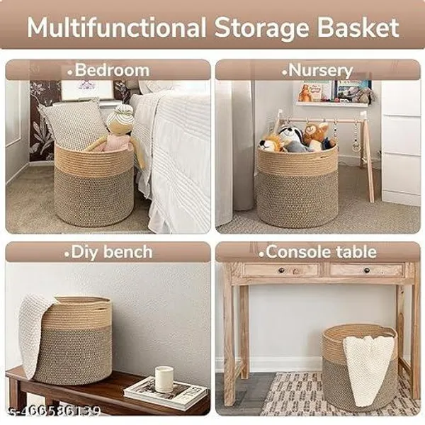 Beige_Bharat_Fabtex_Large_Jute_Cotton_Basket_14X14X14_Inch_Baby_Laundry_Basket_Woven_Blanket_Basket_Nursery_Bin_Jute_Storage_Organiser