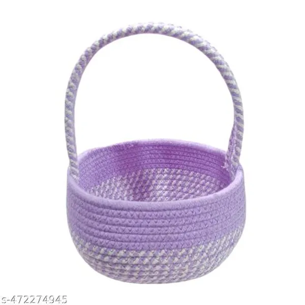 Purple_Decorative_Cotton_Rope_Storage_Pooja_Basket_With_Handle_Round_Woven_Design