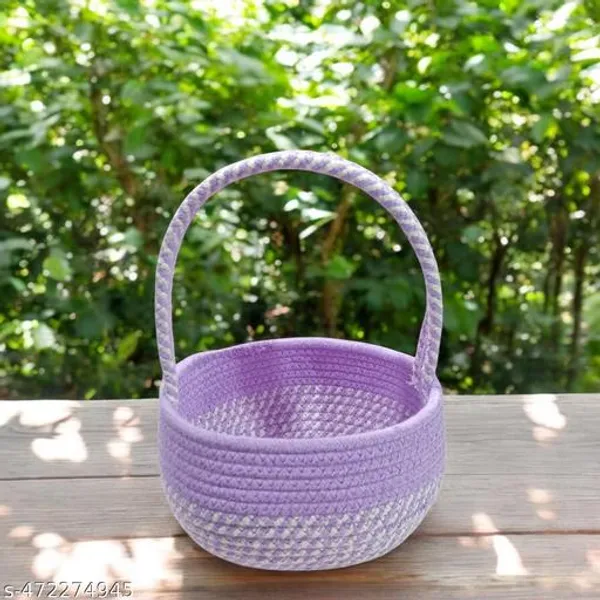 Purple_Decorative_Cotton_Rope_Storage_Pooja_Basket_With_Handle_Round_Woven_Design