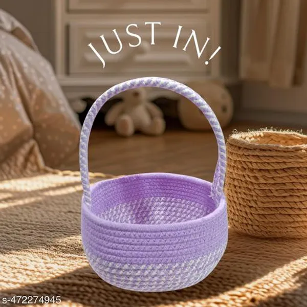 Purple_Decorative_Cotton_Rope_Storage_Pooja_Basket_With_Handle_Round_Woven_Design