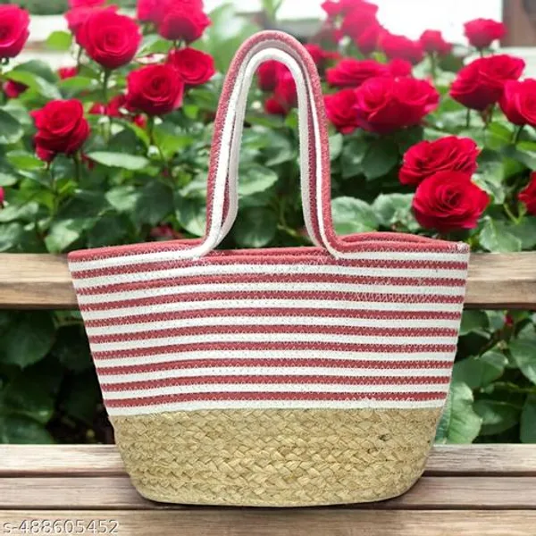Jute_Cotton_Handbag_Red_&_White_Striped_Bag_For_Women's