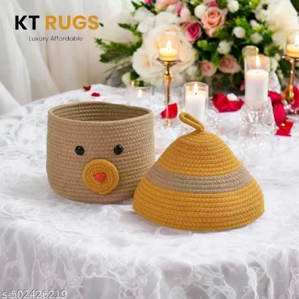 Yellow_And_Beige_Cotton_Rope_Storage_Basket_With_Lid_Cute_Animal_Design_(20_X_18_X_15_Cm)
