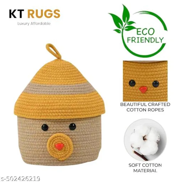 Yellow_And_Beige_Cotton_Rope_Storage_Basket_With_Lid_Cute_Animal_Design_(20_X_18_X_15_Cm)