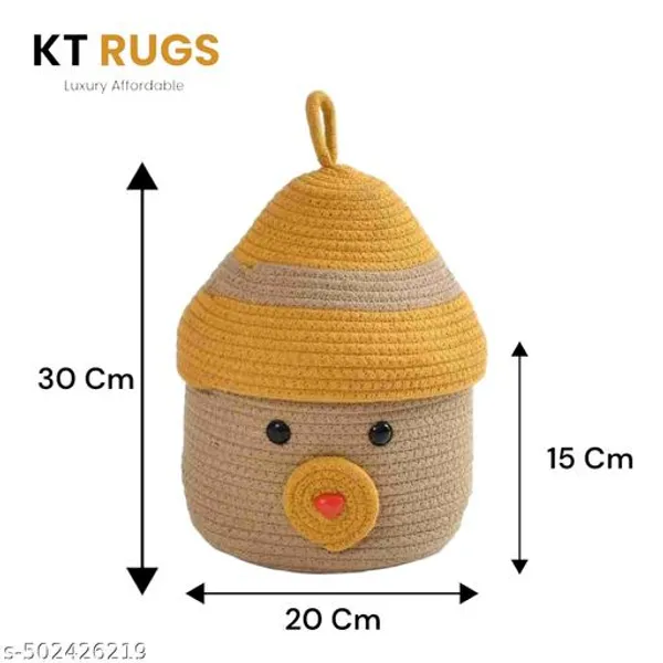 Yellow_And_Beige_Cotton_Rope_Storage_Basket_With_Lid_Cute_Animal_Design_(20_X_18_X_15_Cm)
