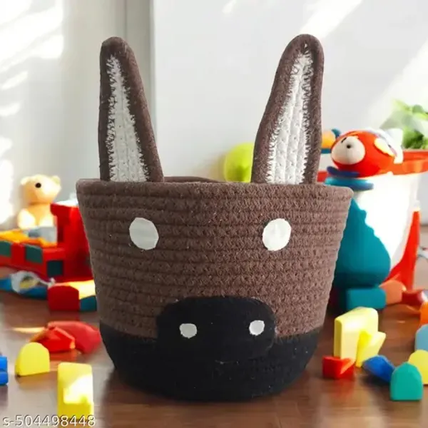 Dark_Brown_And_Black_Bharat_Fabtex_Bunnirope_Basket_Handwoven_Cotton_Bunny_Shaped_Storage_(18Cm_X_18Cm)