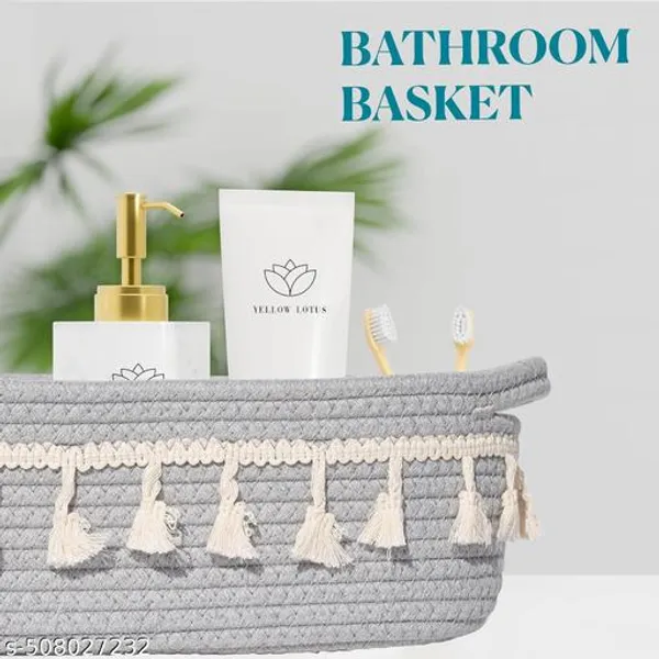 Grey_Cute_&_Cozy_Design_Handwoven_Cotton_Rope_Storage_Basket_(30_X_20_X_15_Cm)