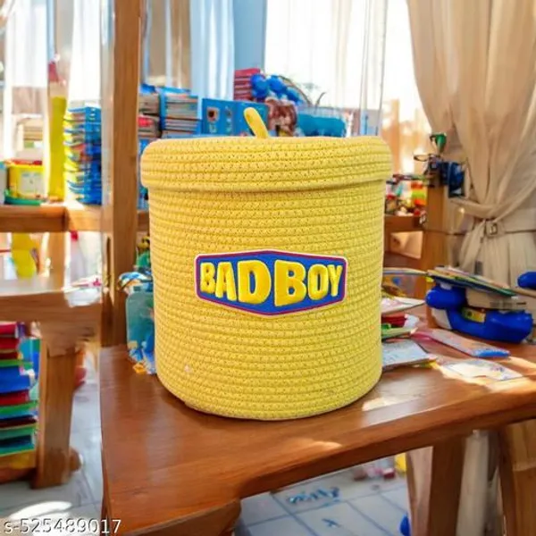 Yellow_Braided_Cotton_Rope_Basket_With_Embroidered_Baseball_Teddy_Bear_8_X8_Inh