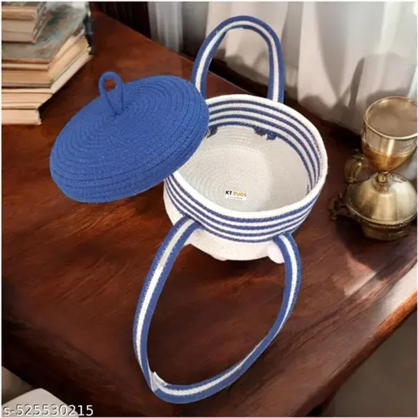 White_And_Blue_Multi_Purpose_Storage_Basket_With_Handles_And_Stripes_(20_X_15_Cm)