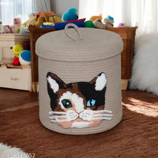 Brownish_And_Tan_Limited_Editions_Storage_Basket_Jute_Cotton_Premium_Cat_Basket
