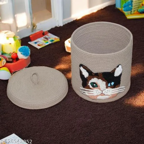 Brownish_And_Tan_Limited_Editions_Storage_Basket_Jute_Cotton_Premium_Cat_Basket