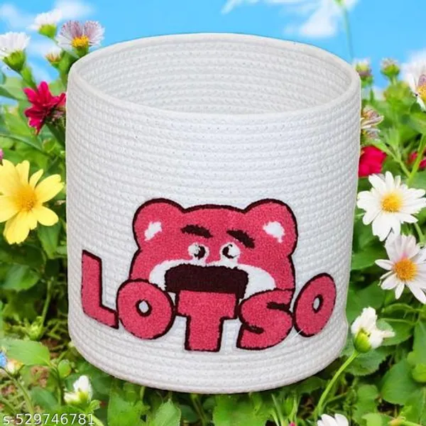 White_And_Pink_Bff_Cute_Animal_Face_Cotton_Rope_Basket_Eco_Friendly_Multipurpose_Storage_Mustard_Matka_Design_(8_X8_)