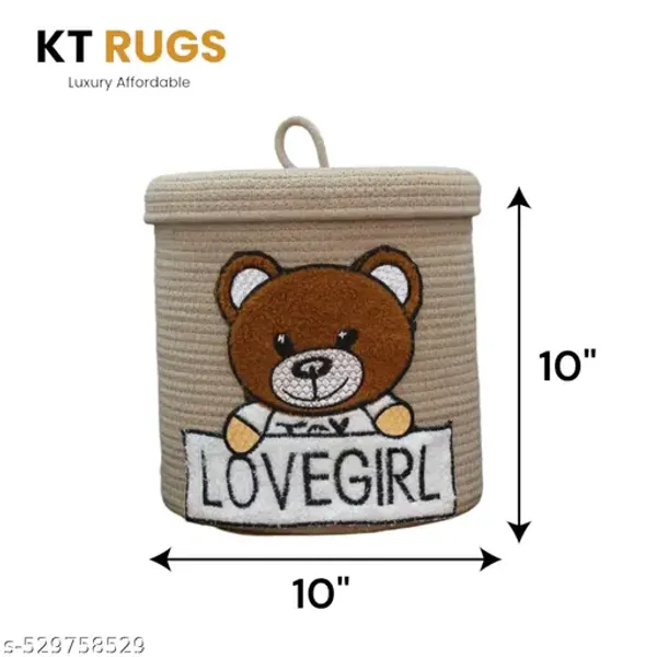 Beige_Bharat_Fabtex_Cotton_Rope_Storage_Basket_With_Teddy_Bear_Design_Nursery_Hamper_With_Lid_Lovegirl_Pattern