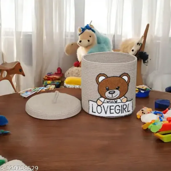 Beige_Bharat_Fabtex_Cotton_Rope_Storage_Basket_With_Teddy_Bear_Design_Nursery_Hamper_With_Lid_Lovegirl_Pattern