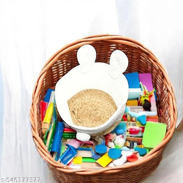 White_And_Beige_Bunny_Jute_Cotton_Basket_(7_X8_Inch)