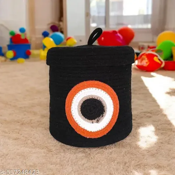 Black_Evil_Eye_Basket_With_Lid_8X8_For_Kids_Nursery_Storage