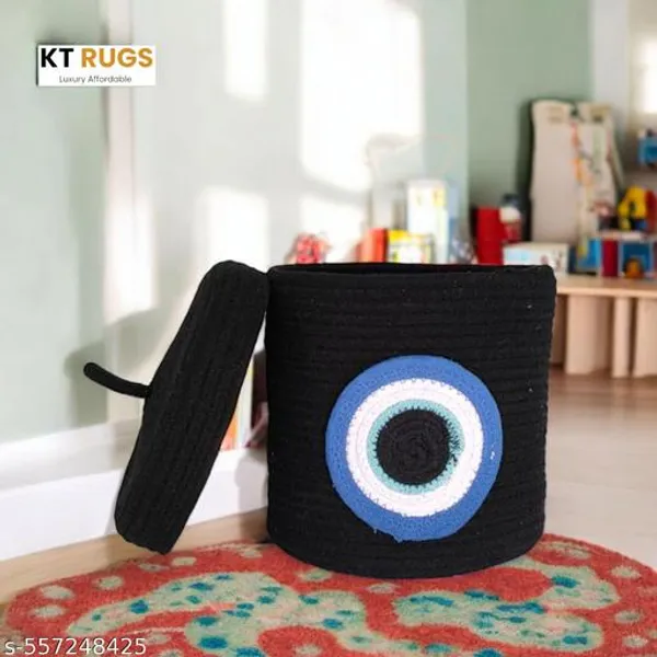 Black_Evil_Eye_Basket_With_Lid_8X8_For_Kids_Nursery_Storage