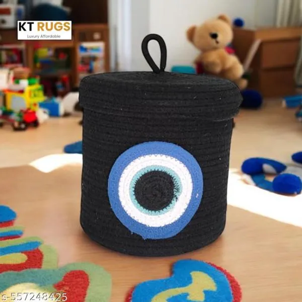 Black_Evil_Eye_Basket_With_Lid_8X8_For_Kids_Nursery_Storage