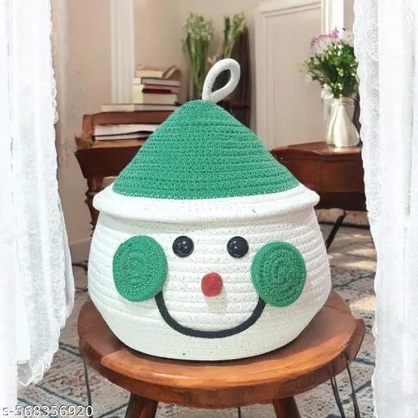 Multipurpose_Snowman_Green_Storage_Basket_with_Lid