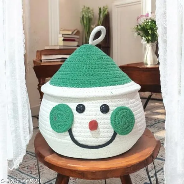Multipurpose_Snowman_Green_Storage_Basket_with_Lid