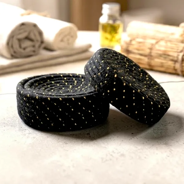Black_&_Gold_Handwoven_Coaster_Set_with_Holder_–_Set_of_6,_Round_Fabric_Drink_Coasters_for_Coffee_Table,_Boho_Home_Decor_4"