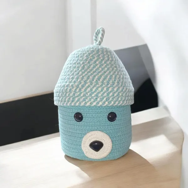 Sea_Green_Cotton_Rope_Storage_Basket_Bear_Face_Foldable_(16_X_20_Cm)