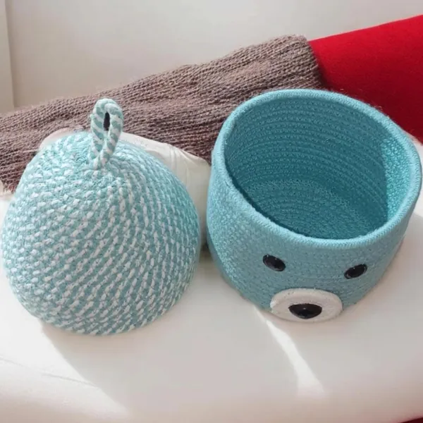 Sea_Green_Cotton_Rope_Storage_Basket_Bear_Face_Foldable_(16_X_20_Cm)