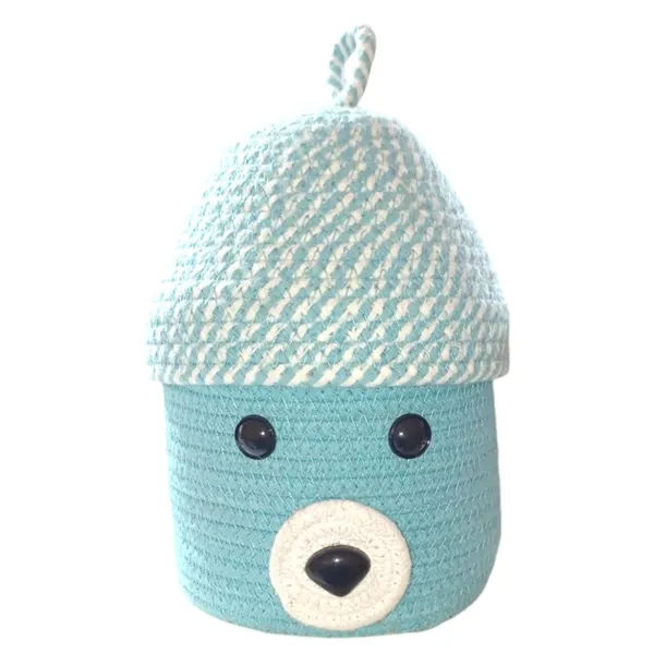 Sea_Green_Cotton_Rope_Storage_Basket_Bear_Face_Foldable_(16_X_20_Cm)