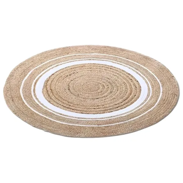 Beige_Round_Area_Rug_60_Cm_Diameter_With_Concentric_Circles