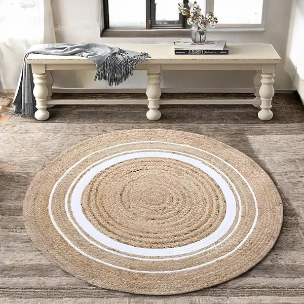 Beige_Round_Area_Rug_60_Cm_Diameter_With_Concentric_Circles
