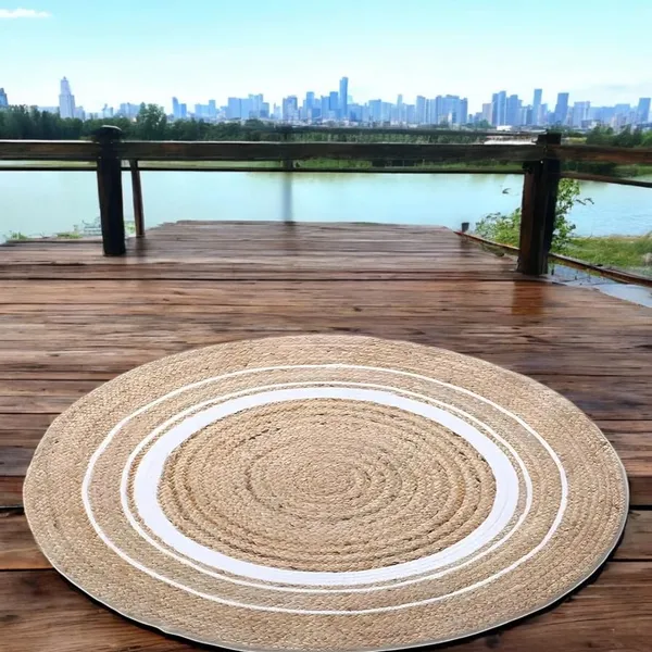 Beige_Round_Area_Rug_60_Cm_Diameter_With_Concentric_Circles