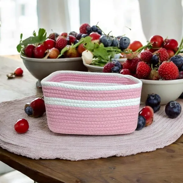 Pink_Cotton_Rope_Storage_Laundry_Basket_Hamper_Nursery_Toy_Basket_Open_Storage_Bins_And_Striped_Decorative_Organizer