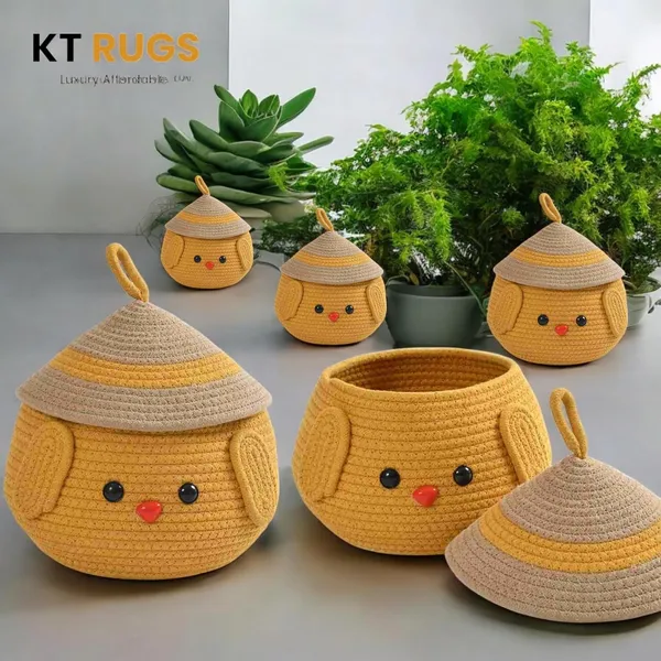 Yellow_And_Beige_Cotton_Rope_Storage_Basket_With_Lid_Cute_Animal_Design_(20_X_18_X_15_Cm)